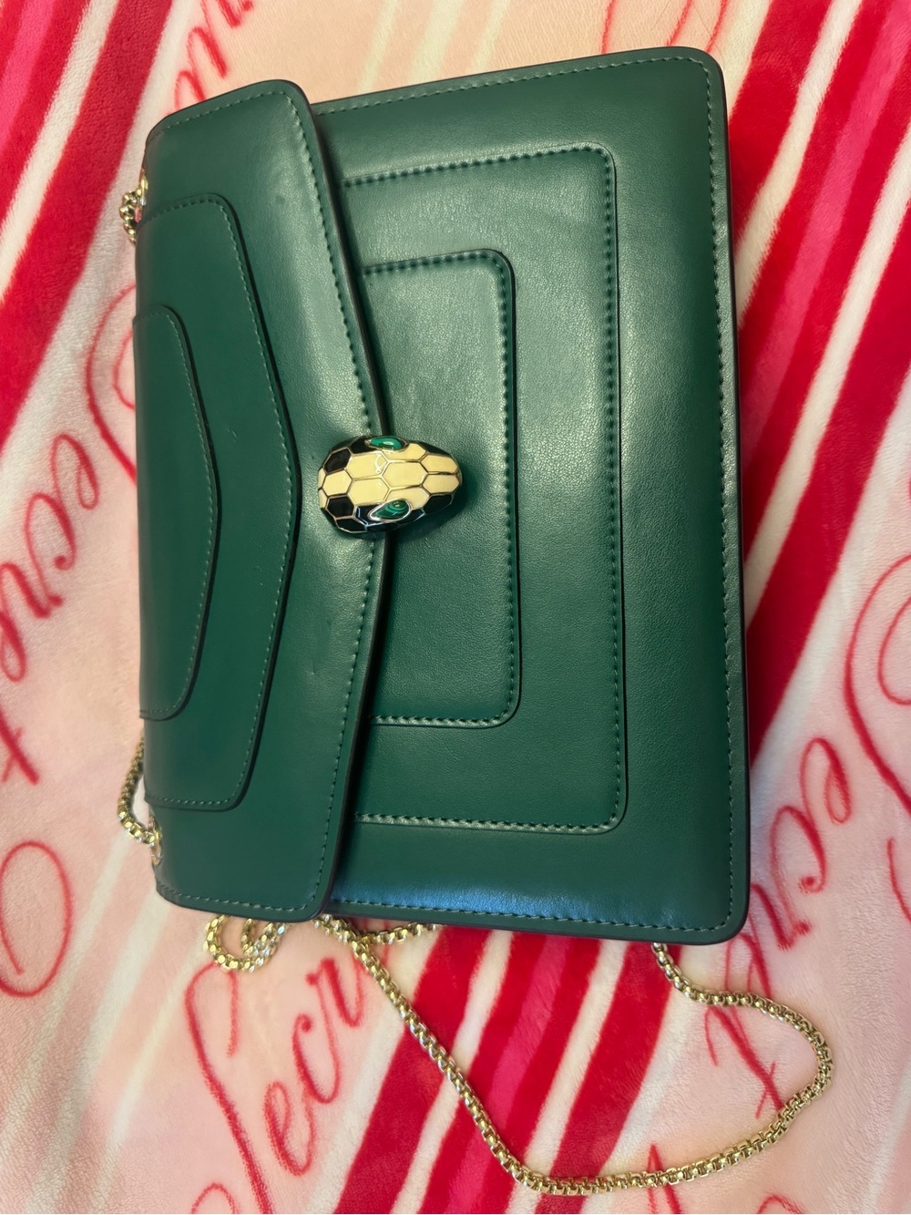 Green Leather Crossbody Bag with Snakehead Clasp